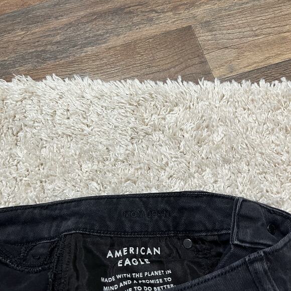American Eagle Size 10 Washed Black Distressed High Rise Mom Jeans - Picture 7 of 7